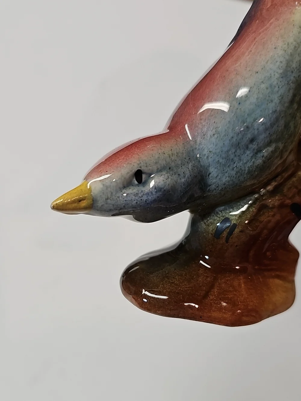 Vintage Ceramic Blue + Pink Nuthatch Bird Figural Bud Vase